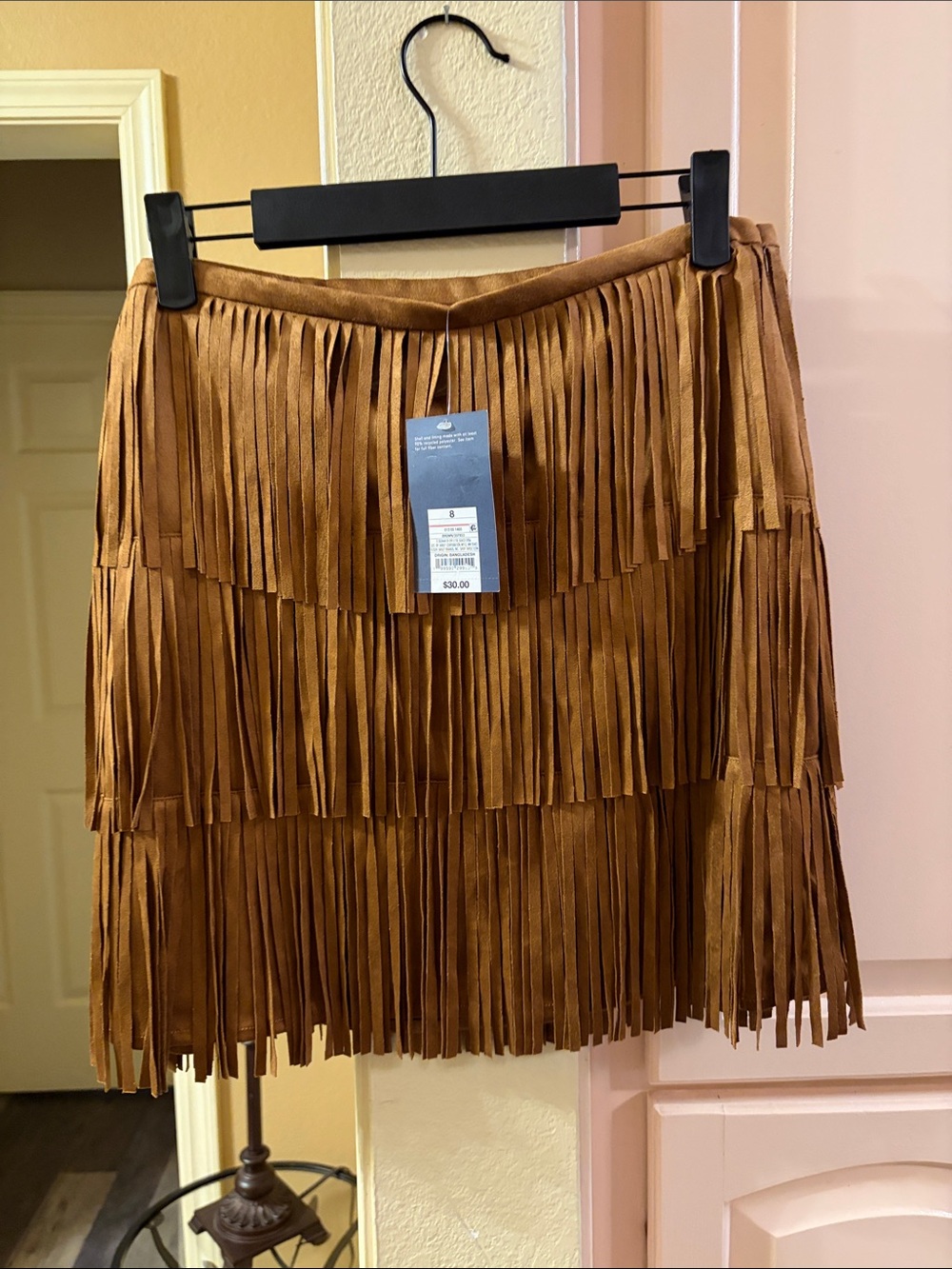 Universal Thread Cognac Fringe Tiered Mini Skirt